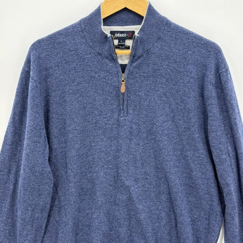 Johnnie-O Men's‎ Large Helios Blue 1/4 Zip Pullover Sweater Cotton Silk Blend